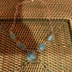 Larimar Necklace Dominican Natural Uneven Cut Blue Stone 9 1/2” Long